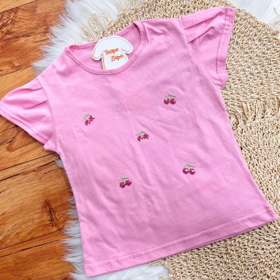 Conj. Blusa Cerejinhas de Paetê e Short - Rose e Verde